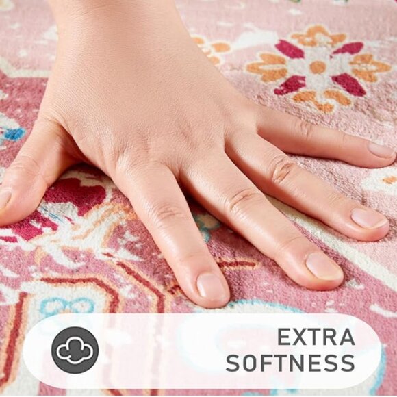 Tropical Pink Faux Wool Boho Throw Rug – Washable Non-Slip Vintage Accent Rug - Picture 5 of 7